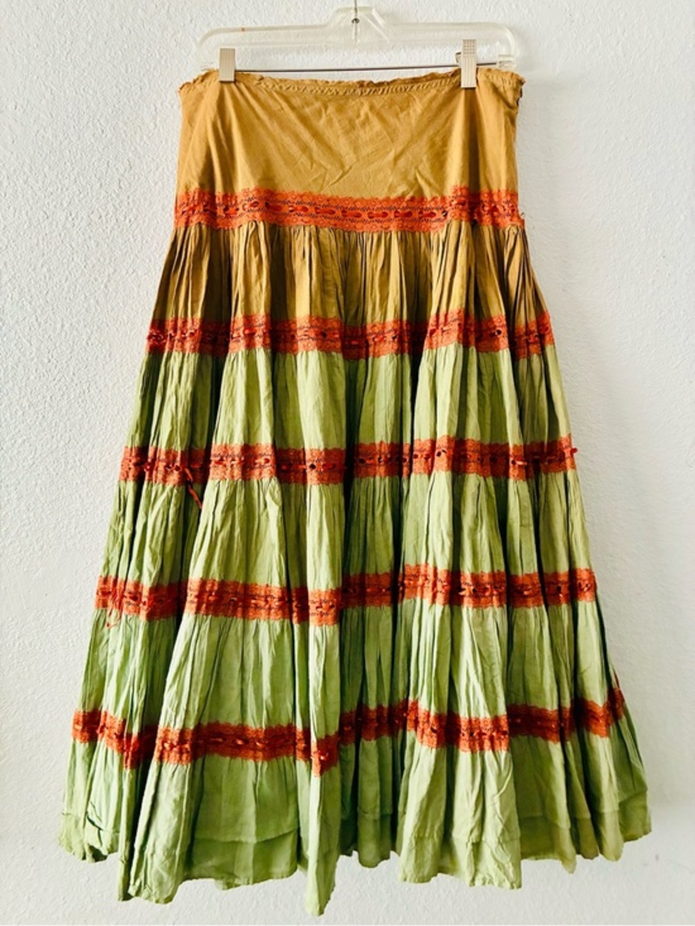 VTG MAGIC L EARTHY BROWN GREEN OMBRÉ TIERED FULL MAXI SKIRT COWGIRL BALL GOWN